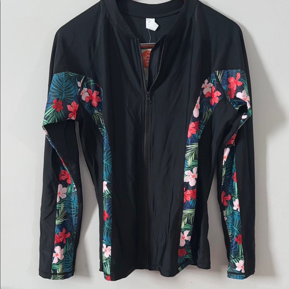 Floral Black Zip-Up Jacket